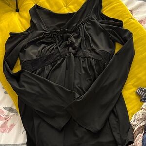 Black Cold Shoulder Top with Lace Detail